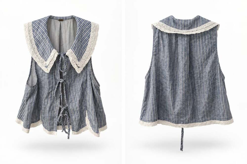 Free People Vest Size XS Blue Stripe Sailor Collar